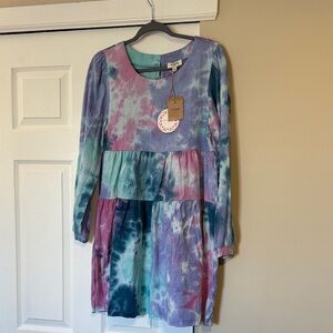 Umgee Tie-Dye Tiered Long Sleeve Dress